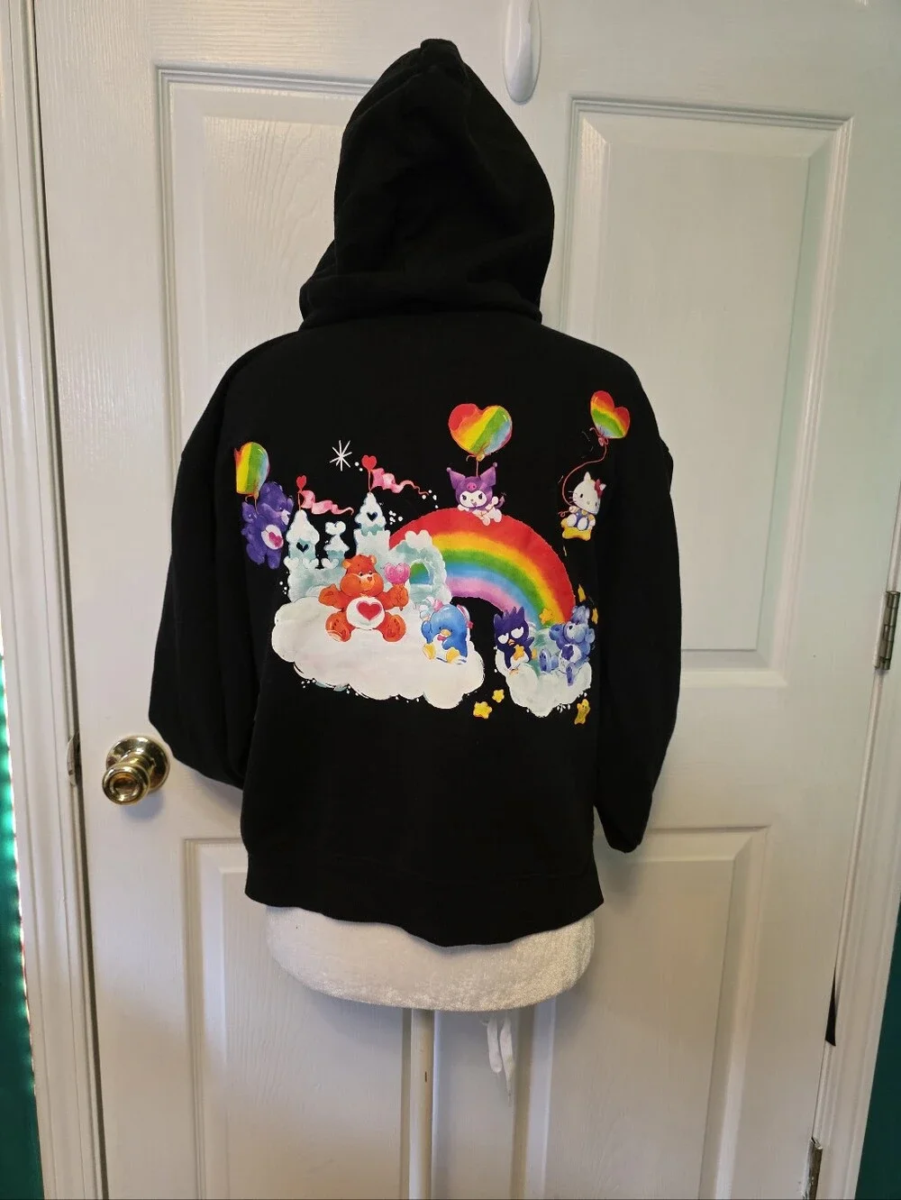 Hello Kitty & Friends Black Zip Hoodie with Rainbow Care Bears Print - Picture 3 of 9